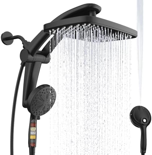 Pommeau de douche à effet pluie, double pomme de douche, support intégré réglable avec base magnétique intégrée et pulvérisation d'eau puissante, avec combinaison de pulvérisation haute pression à