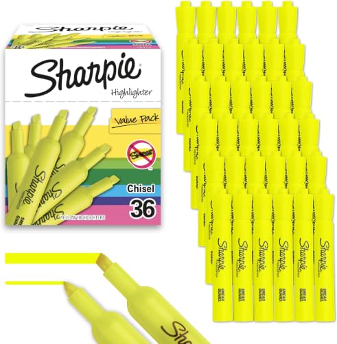 Image of SHARPIE Tank Style Highlighters Chisel Tip Fluorescent Yellow,36 Count (Pack of 6)