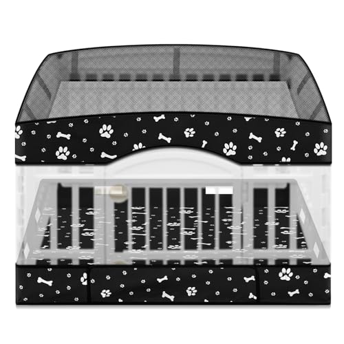 Image of 2 Pack Dog Playpens Cover and Bottom Mat Fits 4 Panels, Black | for 36 Inch Pet Playpen, Dog Crate Cover Puppy Exercise Pad, Reusable Washable, Hook and Loop Design, Playpen Not Included