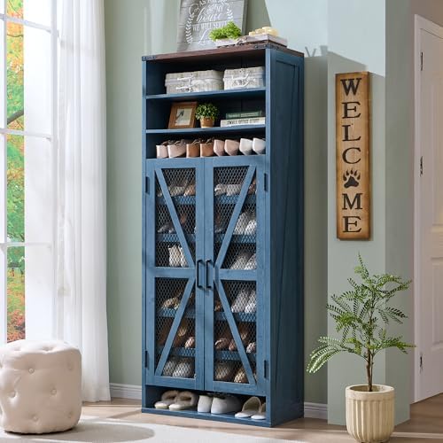 farmhouse shoe cabinet blue front view