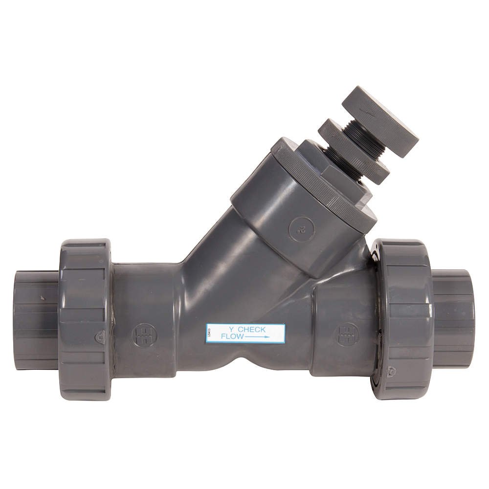 Hayward SLC10125TU Series SLC Spring-Loaded True Union Y-Check Valve, Threaded End, PVC with FPM Seals, 1-1/4