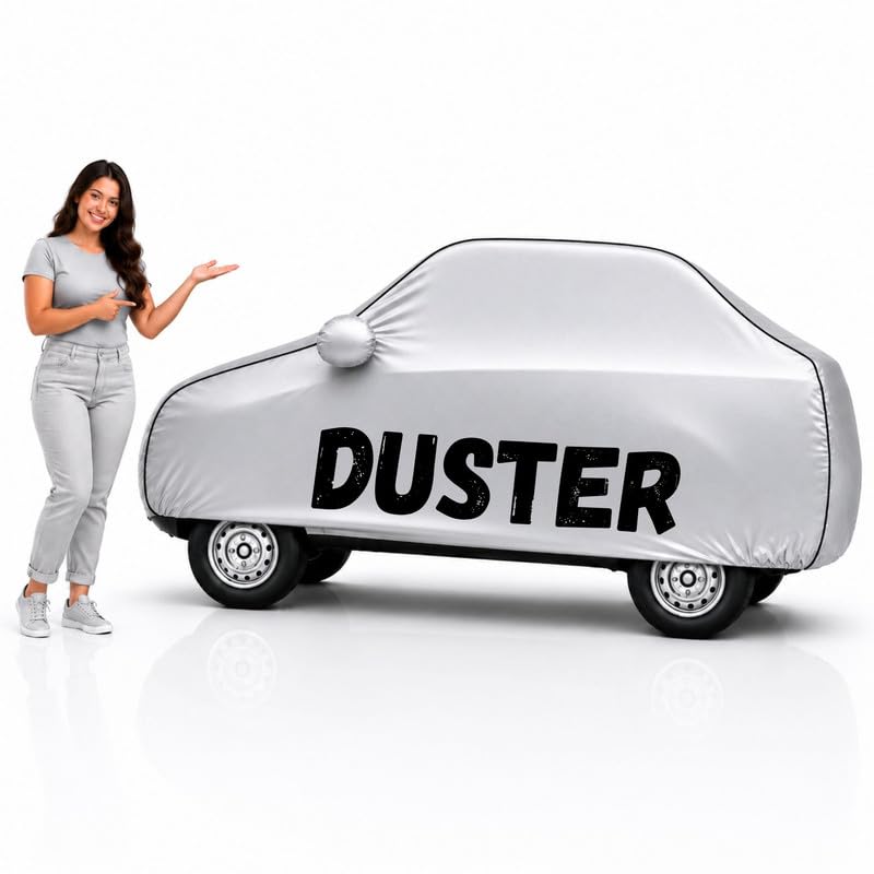 Image of Long-Life 100% Waterproof Duster Car Body Cover for Dust & Rain, Compatible with All Models of Duster Car Cover, Comes with Bird Droppings, Scratch, UV and Paint Protection - Silver