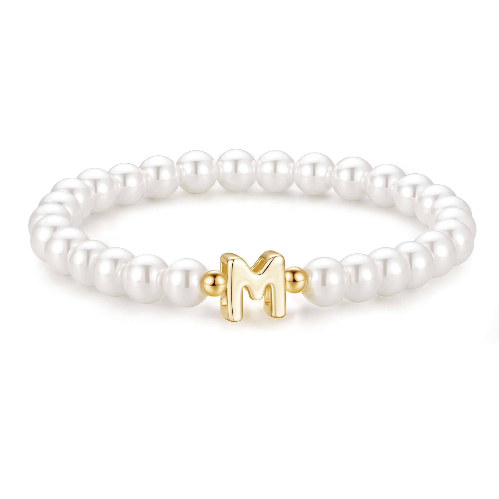 M MOOHAM Gifts for Girls Kids - 6 7 8 9 10 11 12 13 14 15 16 Year Old Girl Birthday Gifts Flower Girl Proposal Gift Initial Bracelets Pearl M Charm Bracelet Jewelry