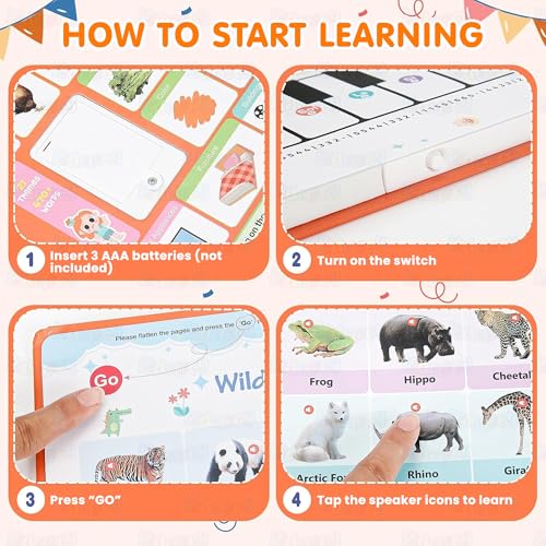 Image of Kidology My First English Words Sound Book for Kids | 470+ Words Interactive Talking & Musical Learning Book with 21 Topics, Built-in Quiz, Nursery Rhymes & Piano | Educational Audio Toy Age 3+