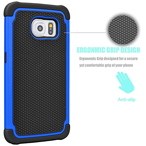 Tekcoo For Galaxy S6 Case, [Tmajor Series] [Blue/Black] Shock Absorbing Hybrid Rubber Plastic Impact Defender Rugged Slim Hard Case Cover Shell For Samsung Galaxy S6 S Vi G9200 Gs6 All Carriers #TOP1