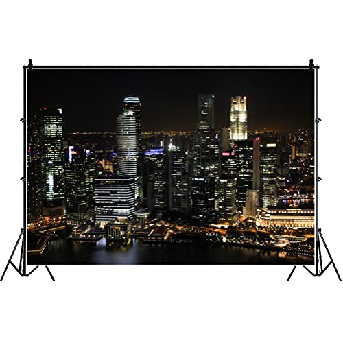 Telón de fondo moderno ciudad nocturna 7x5ft para fotografía miniatura 3