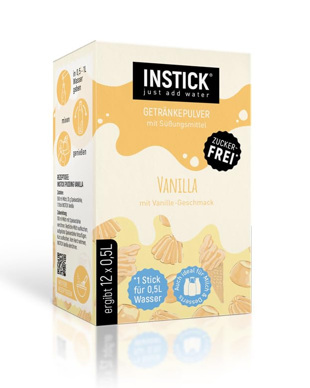 INSTICK (SABOR VAINILLA) Bebida En Polvo Para Refrescos, Postres y Bebidas Calientes, Cero Azúcar, Cero Calorías, Aptos Diabéticos. Ideal Agua, leche, Postres