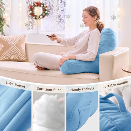 Image of Sasttie Reading Pillow for Bed, Back Pillow for Sitting Up, Blue | 21 inch Backrest Support Cushion for Couch, Sofa, and Floor, Dorm Essentials, OEKO-TEX, Adjustable Down Alternative Fill