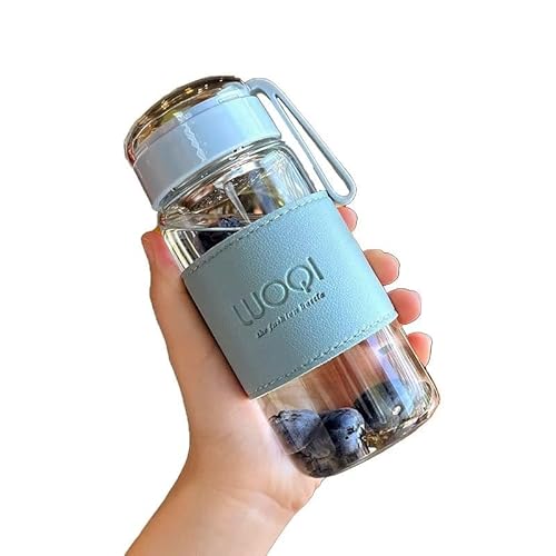 FISHLUCK ウォーターボトル ガラスボトル 水筒 高ホウ素シリコンガラス ウォーターボトル 直飲み 漏れ防止 携帯便利 透明 ィーボトルスト水筒 会社・学校・アウトドア 340ml A