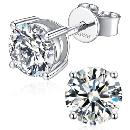 Moissanite Stud Earrings for Women, 925 Sterling Silver Earrings, 18K White Gold Plating earrings for Men (0.5ct*2)