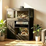 Terroute Dual Reptile Tank with Stand 120 Gallon & 60 Gallon Reptile Enclosure Terrarium with Power Outlet for Bearded Dragons Snakes Lizards Chameleon Gecko Tank Sliding Acrylic Doors Mesh CAGE004H
