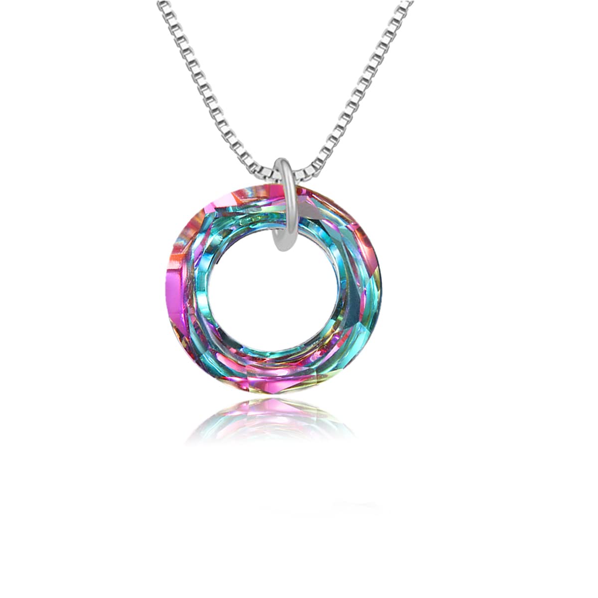 Hermosa 925 Sterling Silver Necklace for Women Circle Crystal Pendant Necklace with Austria Crystal Jewelry Gift for Girls Mom Gifts