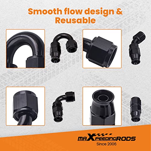 Image of maXpeedingrods 8AN Fuel Line Kit E85, Stainless Steel PTFE Fuel Hoses + 10 PCS 8AN Hose End Adaptor Kit 20FT -Black