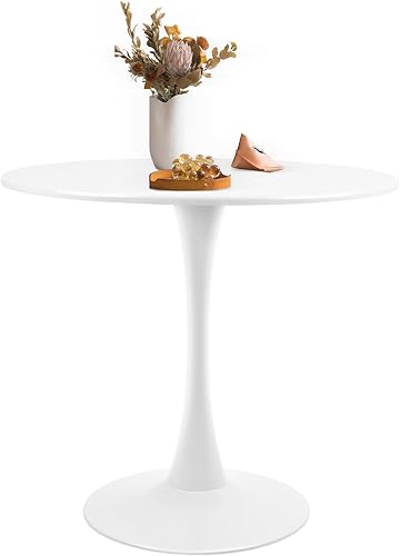 Mesa de comedor redonda blanca, mesa de comedor de cocina de 31.5 pulgadas para 2-4 personas, mesa casual de mediados de siglo con base de pedestal