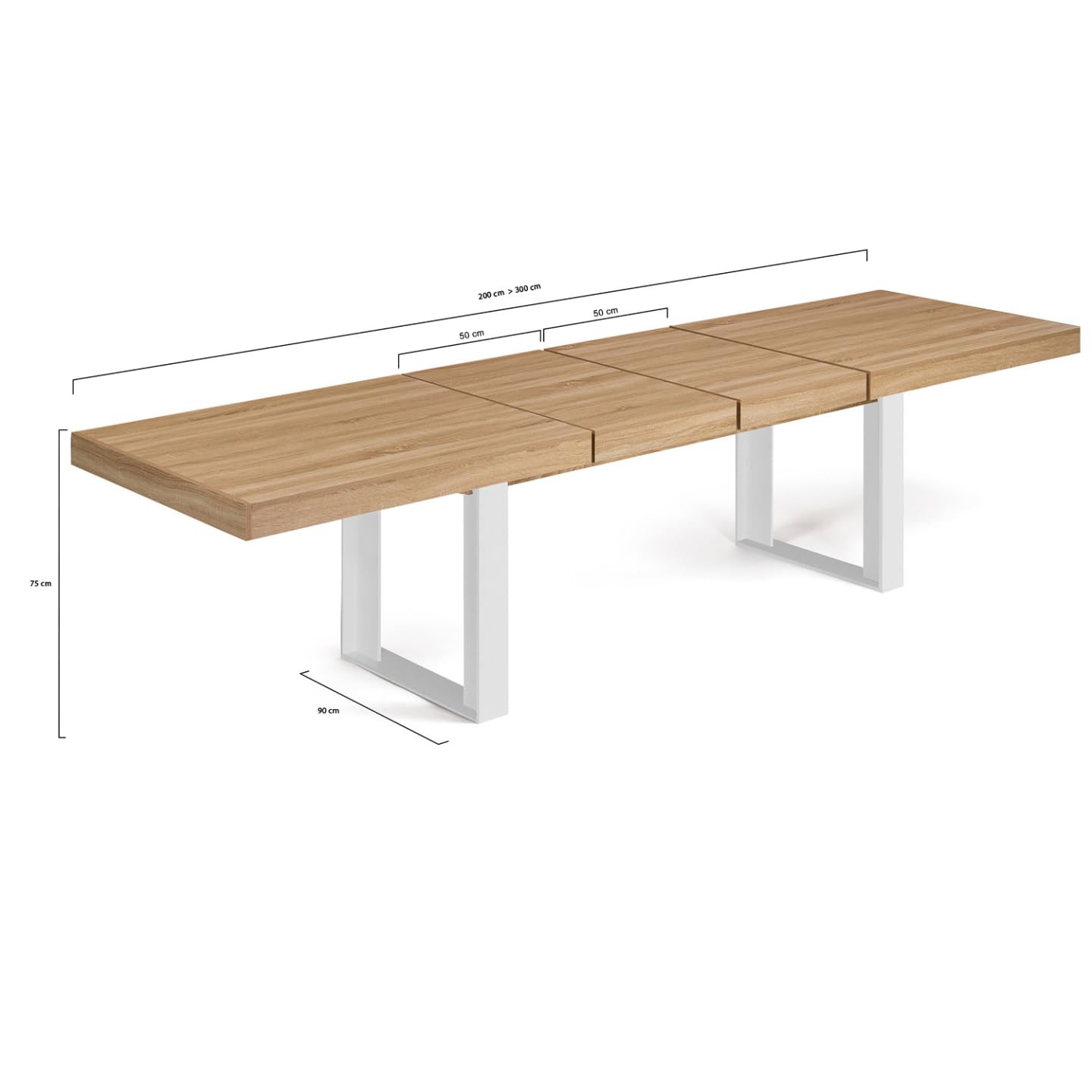 IDMarket - Mesa de comedor extensible rectangular Phoenix 6-12 personas, madera y blanco, 200-300 cm