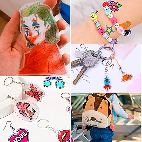 Natonhi 190Pcs Shrinky Dink Sheets Kit with 24pcs Shrink Art Paper and 6pcs Shrink Art Paper with Pattern 160 Keychains Accessories for Keychains DIY Shrinky Dink Sheets Creative Craft