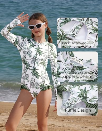 Image of GRACE KARIN Girls One Piece Swimsuits Long Sleeve Bathing Suits Swimwear 5-14Y