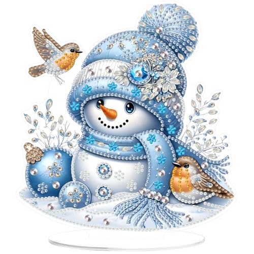 Christmas Diamond Art Kits for Adults,Snowman with Robins Diamond Painting