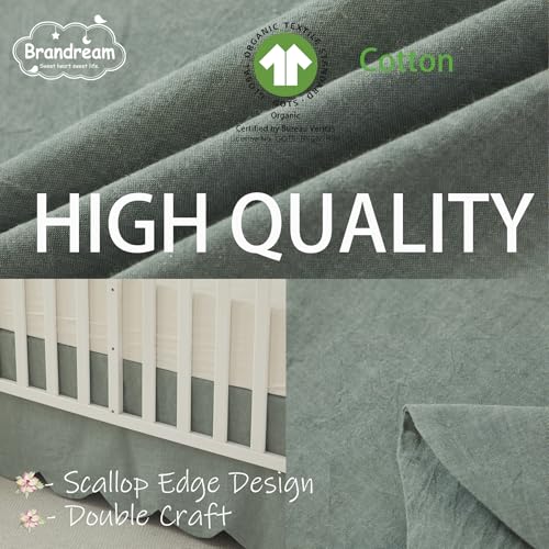 Image of Brandream Scallop Edge Organic Cotton Crib Skirt, Baby Boy, Baby Girl, Gender Neutral Crib Skirt Toddler Bedskirt Farmhouse Chic Nursery Crib Bed Skirt, Boho Bohemian Solid Sage Green Skirt