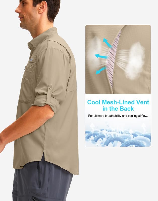 Men's Long Sleeve Sun Protection Fishing Shirt with Zipper Pockets UPF 50+ Lightweight Cool Sun Shirts for Men Hiking Outdoor2