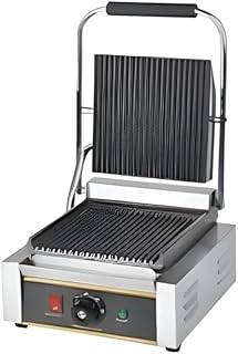 Single Sandwich Griller with Ribbed Plates, Electric Contact Grill, Stainless Steel Body, Adjustable Temperature Control