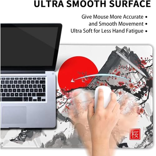 Image of Large Gaming Mouse Pad (11x23 Inch) - White Japanese Cherry Blossom Design | Extended Mousepad with Premium Stitched Edges, Non-Slip Rubber Base & Smooth Surface for Office & Gaming Setup