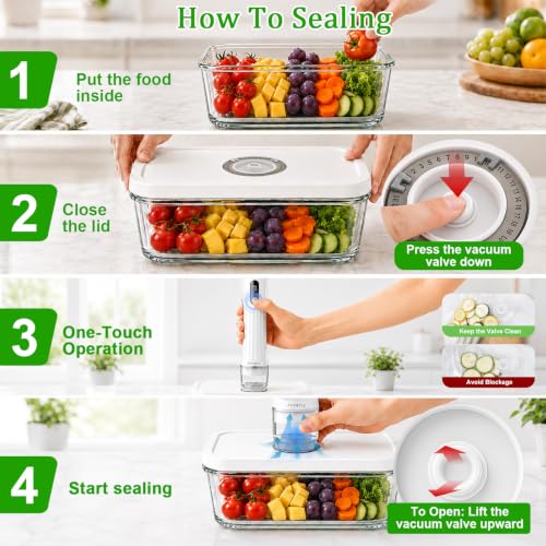 Image of Vacuum Seal Containers,3pcs Glass Vacuum Seal Containers for Food Storage