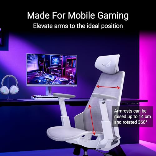 ASUS ROG Destrier Core Chaise de Gaming Ergonomique, appuie-tête 2D, Support Lombaire, accoudoirs 3D pour Gaming Mobile, Profondeur et Hauteur réglables, Inclinaison en 3 Positions, Blanc Lunaire – Image 5