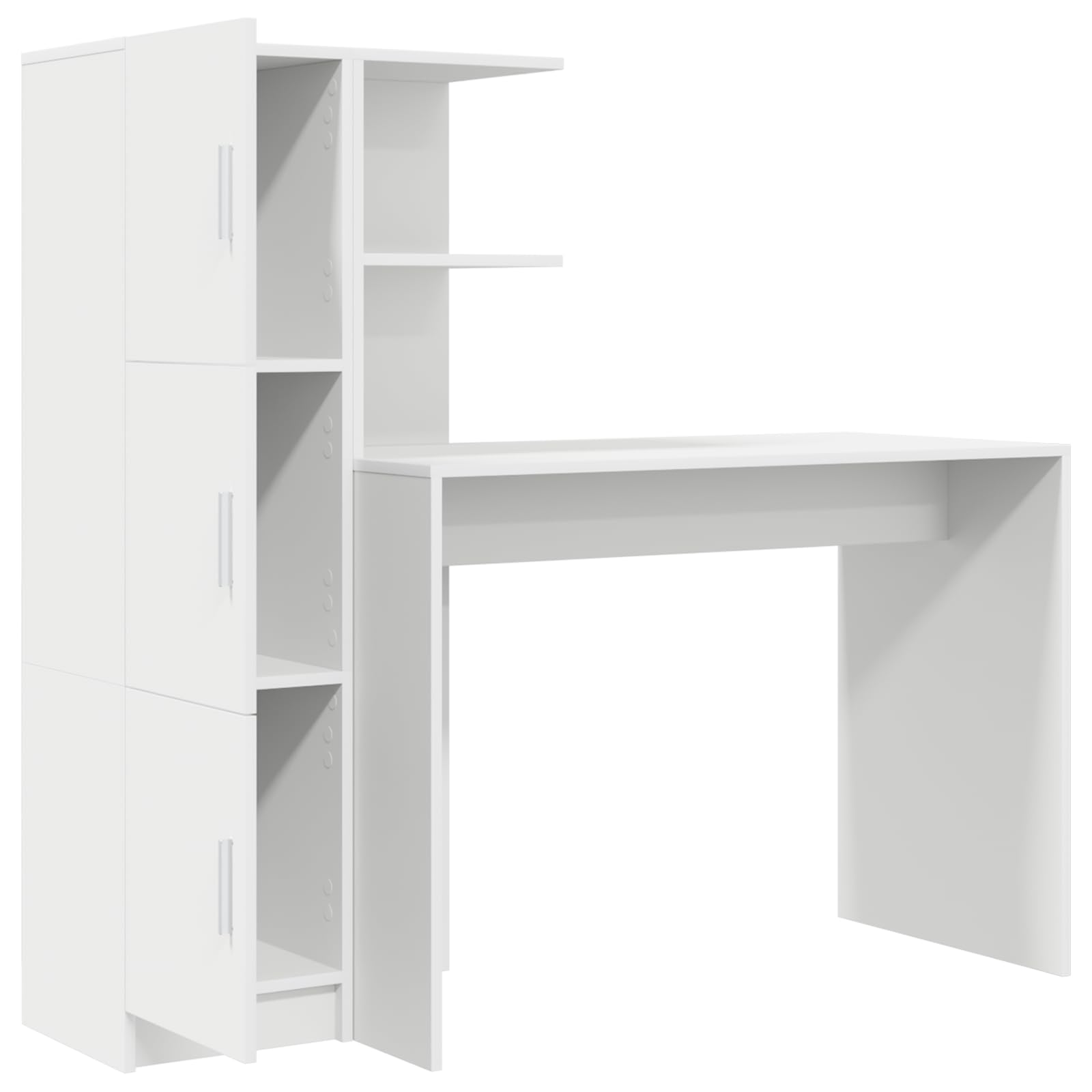 Scrivania con vano portaoggetti, in legno bianco, postazione di lavoro moderna, per ufficio, versatile, scaffali, struttura robusta, superficie antigraffio, durevole