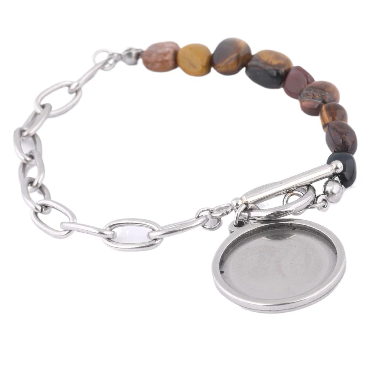 zyrqon 12pcs Stainless Steel Stone Chain Bracelet Bezel Blanks Fit 20mm Cabochon DIY