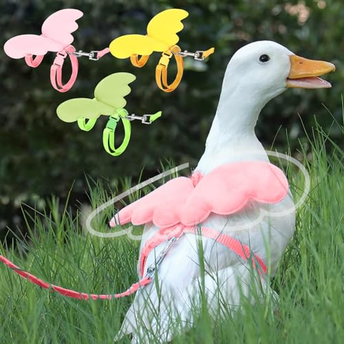Image of SATINIOR 3 Pack Harness and Leash for Pet Ducks, Real Duck Collar and Leash Soft and Adjustable Harness Training Traction Rope Collar for Young Adult Pet Goose Chicken Hen (Pink Green Yellow,S)