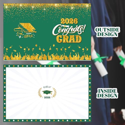 Image of Graduation Decorations Green and Gold 2026 - Guest Book Alternative, Graduation Cards Box with 36PCS Advice Cards, Signature Board Congrats Grad Decoration Graduation Supplies 2026