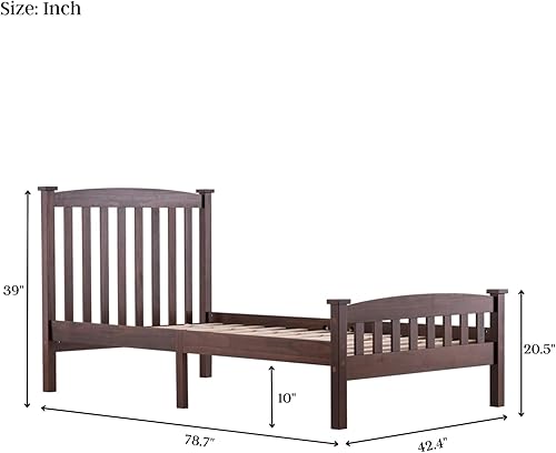 Miniatura 2 de AOCOROE Base de cama individual para niños y niñas, cama de plataforma de madera tamaño individual con cabecero, tabla de pie y listones, no