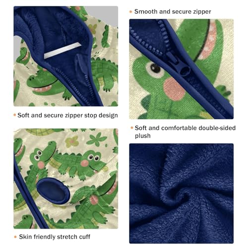 Crocodile Pattern with Green Background Toddler Fleece Jacket Girl Boys Hooded Fleece Jacket Coat3