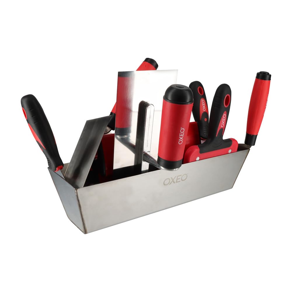 Kit outils plâtrier - 11 outils - Acier inoxydable - idéal bande à joint - Bac - Couteaux - Platoir - Spatules -Truelles d'angle