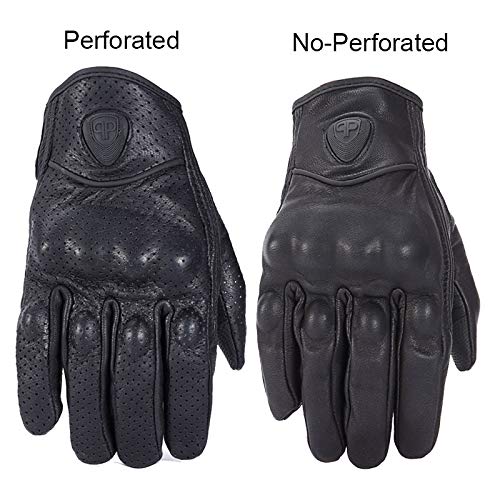Guanti Moto Guanti Moto In Pelle Traforata Retrò Touch Screen Ingranaggi Protettivi for Le Dita Motocross Neri Impermeabili