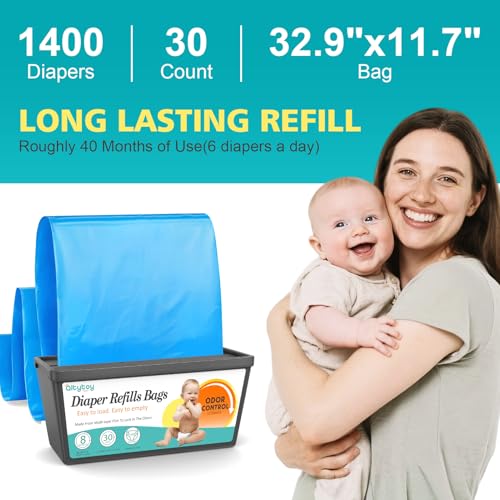 Image of Diaper Pail Refill Bags Compatible with Diaper Genie Easy Roll Signature & Platinum Pails,5-Pack (150 Bags) Hold up to 7000 Newborn Diapers Extra Thickness Powerful Odor Control Easy to Use