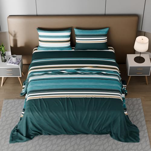 Image of BLISSHOME SoftTouch 150TC Cotton King Size Printed Bedsheet with 2 Pillow Covers for Double Bed, Silky Smooth Bedding Set, Breathable, Easy Maintain, Geometric Pattern - Green (228cm X 274cm)