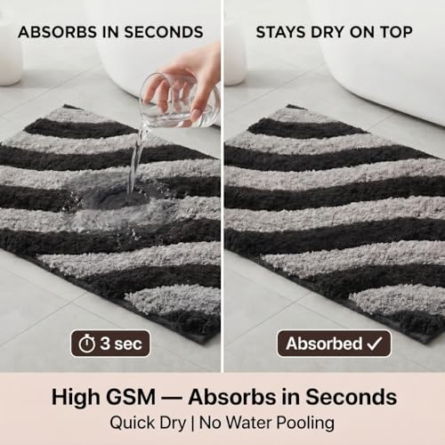 Image of Super Soft Microfiber 2800 GSM Bathroom Mat - Anti Skid, Quick Dry, Water Absorbent, Machine Washable - Floor Mat for Bedroom, Living Room, Doormat for Home (38 x 58 cm), Grey
