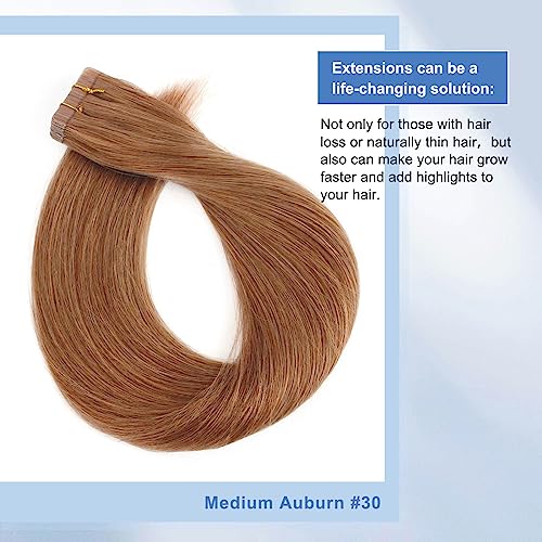 Image of Sixstarhair Invisible Tape In Hair Extensions Real Human Hair Medium Auburn Remy Tape Hair Extensions for Women Red Brown Extensions 20 Pieces 50g [Color #30 22 inch]