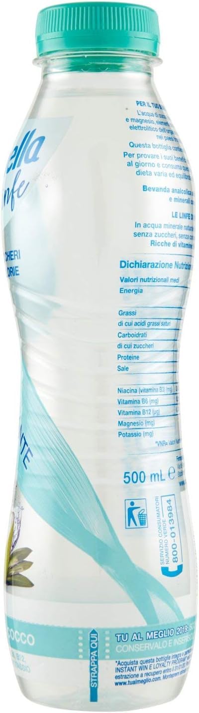 6X Vitasnella Le Linfe Acqua Minerale Naturale Reidratante con Acqua di Cocco e Vitamine B3, B6, B12, Magnesio e Potassio 500ml [6 Bottiglie]