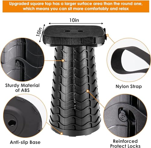 Image of aboutool 2 Pack Collapsible Stool with Soft Removable Cushion & Waterproof Carry Bag - Lightweight Folding Stool, 485lbs Capacity, Portable for Adults, Camping, Fishing, Hiking, Outdoor, Travel