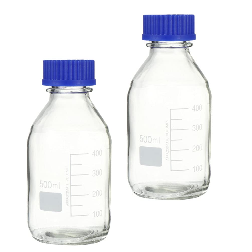 2pcs 500ml Glass Round Media Reagent Bottle Laboratory Chemical Bottle with Scale