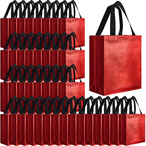 Eccliy 80 Pieces Gift Bags Set Glossy Reusable Tote with Handles Grocery Bags for Wedding, Halloween, Thanksgiving, Christmas(Medium,Red with Black Handles)