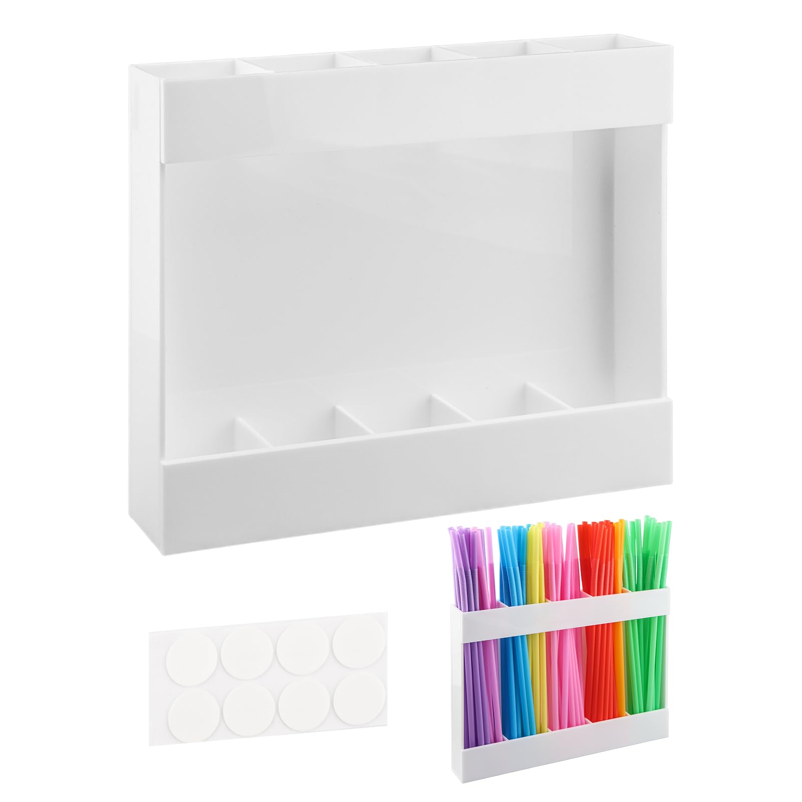 Acrylic Straw Holder Organizer with Double Sided Adhesive Tape, Tumbler Straw Storage Container for Counter Cabinet Cupboard Kitchen(COLOR:White)