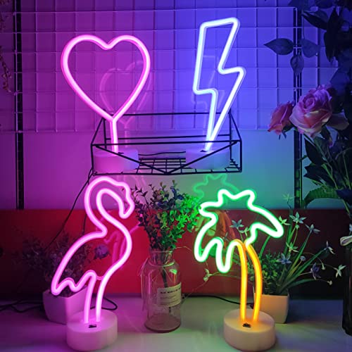 Image of JYWJ Neon Signs with Holder Base,USB or 3-AA Battery Powered Neon Light,LED Desktop Wall Decoration,Various Parties,Decoration of Business Premises(Heart)