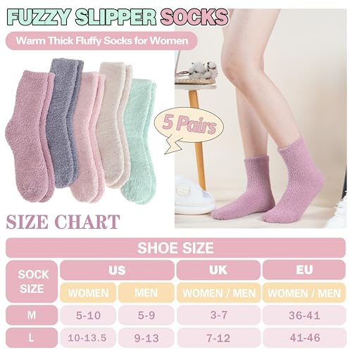Fuzzy Socks Warm Fluffy Winter Cozy Thick Plush Slipper Sleep Comfy Crew Socks for Women & Men 5 Pairs4