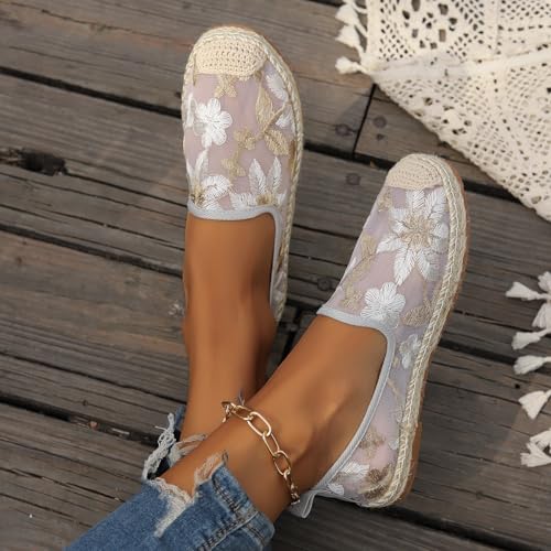 Chinese Summer Shoes for Women Mesh Shoes, Chinese Mesh Flats for Women, Embroidered Slip on Mesh Shoes (White Gold,8.5)3