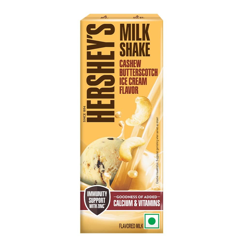 HERSHEY'S Cashew Butterscotch Ice Cream Flavored Milkshake | Pack Of 3 (3 X 180Ml) - Cream
