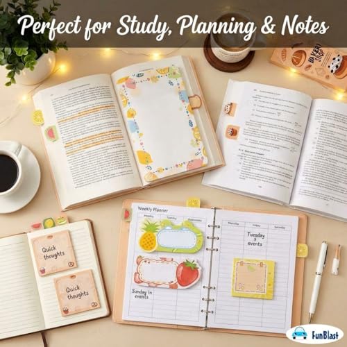Image of FunBlast Fruit Theme Sticky Notes - 11 Sheets /440 Sticky Notes, Sticky Pad for Study, Point It Marker Stationery Items, Self-Adhesive Memo Pad, Planners and Memo Sticker (Fruits)